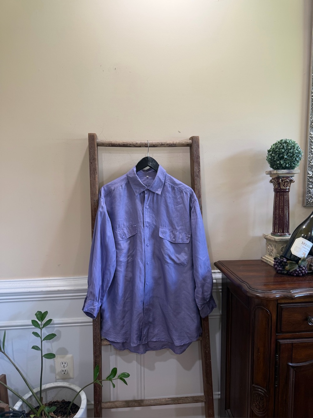 Valentino Men's Lavender Button-Down Silk Shirt